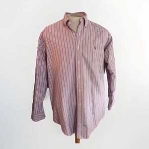 Ralph Lauren Shirt Men's 16-33 Yarmouth Long Sleeve White Red Green Button Up